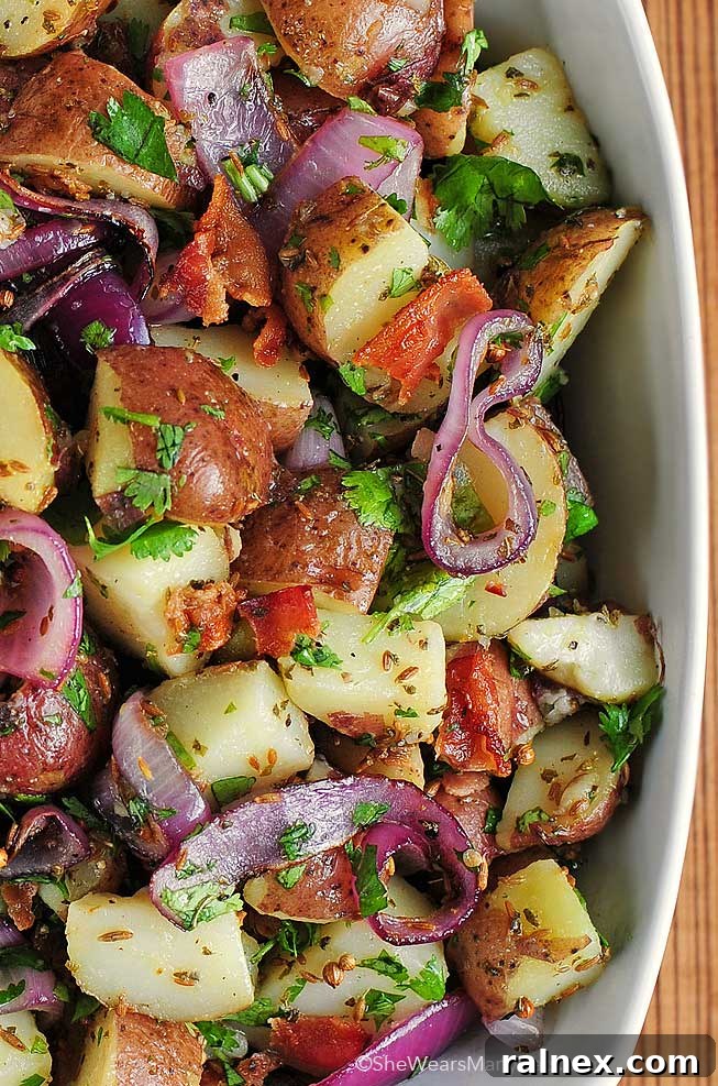 Texas Style New Potato Salad Recipe with bacon and grilled onions