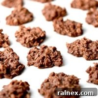 Easy Chocolate Coconut Oatmeal No Bake Cookies, a quick and delicious Mounds bar inspired dessert.