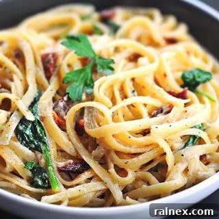 Fettuccine Alfredo with Bacon and Spinach