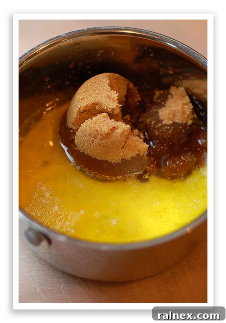 Redneck Toffee Recipe Melting Butter and Brown Sugar for Toffee