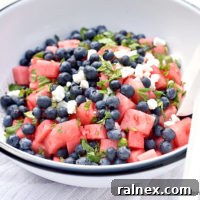 Blueberry Watermelon Feta Mint Salad | shewearsmanyhats.com