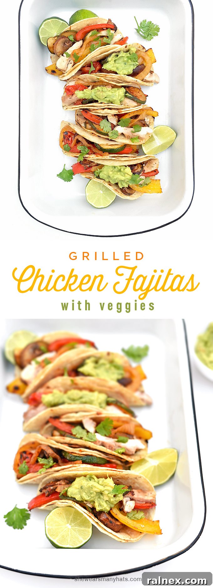 Close-up of perfectly grilled chicken fajitas and vegetables