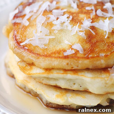 Fluffy Coconut Pancakes with tropical toppings